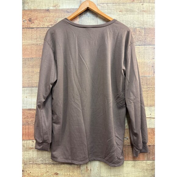 BiBi Long Sleeve Distressed Brown Top With Pocket - Picture 5 of 6